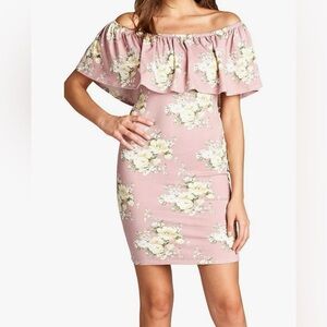Loving People Floral Print Ruffled Off Shoulder Bodycon Dress Size Small